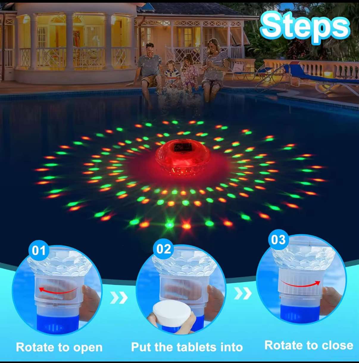 Solar Pool Floater with LED Lights
